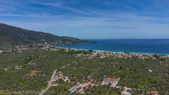 Skala Panagia is neighboring Skala Potamia and connected via Golden Beach