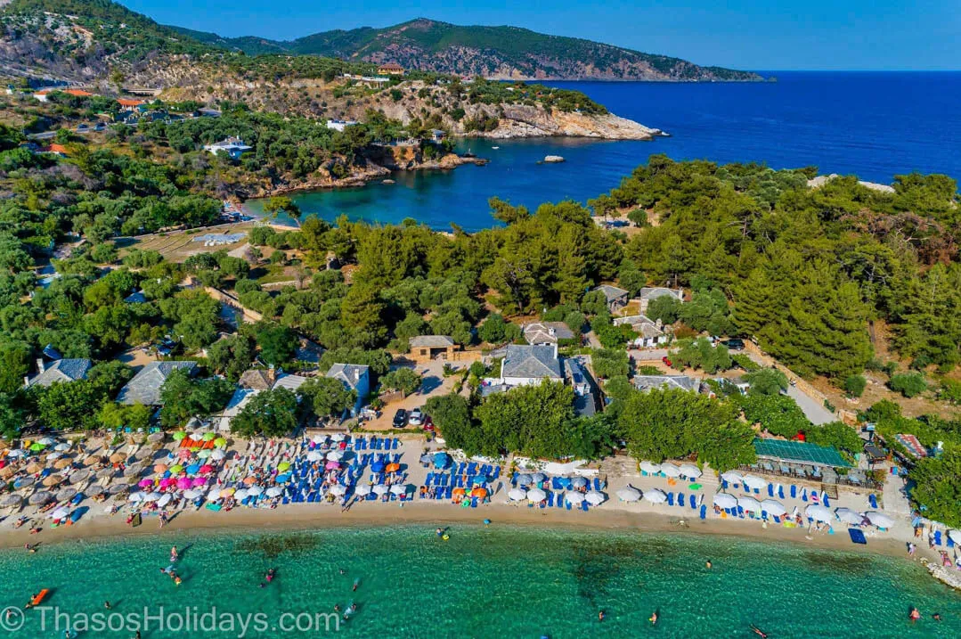 Aliki Beach view from above with drone