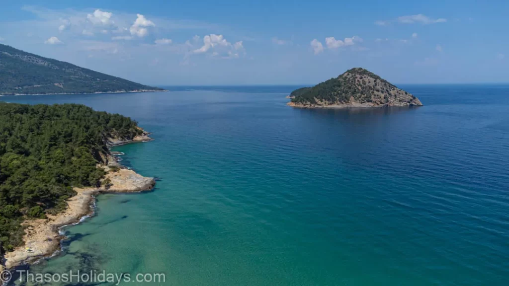 kinira island, across Paradise Beach, the best or one of the best nudist beaches in Thassos